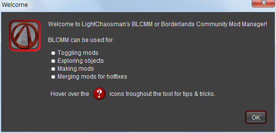 PC ゲーム Borderlands 2 GOTY ゲームプレイ最適化メモ、BL2 Reborn インストール方法、コピーした Borderlands Community Mod Manager（BLCMM） の BLCMM_Launcher.exe をインストール先 Binaries フォルダに配置して実行（最新版 Java 8 がインストールされている必要あり）、ランチャー初回起動時にはアップデートあり、ランチャー起動後 10秒後または Launch ボタンで BLCMM 起動、初回 Welcome 画面 OK ボタンで閉じる
